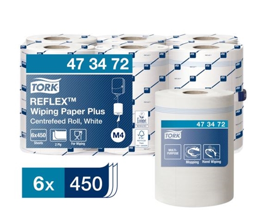 TORK aftørringspapir Reflex M4 hvid Plus nr. 473472  6 rl. pr. kt.