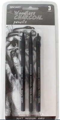 Trækul penne sæt soft medium og hard  med lakeret skaft.