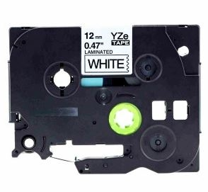 Tape til Brother TZe-231 tape, sort tekst på hvid 12mm tape, YZe-231