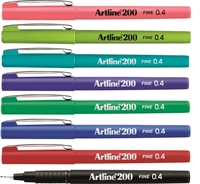 Artline 200 fineliner 0,4 mm - tuschpen - sæt med 8 farver