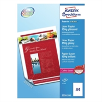 Avery 2598 Farvelaser fotopapir 150g superior glossy, A4, Farvelaser, S/H-laser