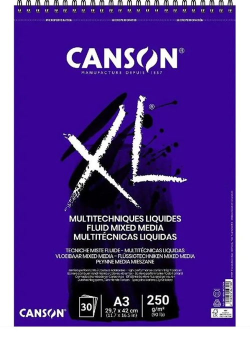 Canson XL Fluid Mixed Media A3 250g smooth - 30 ark