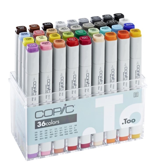 COPIC marker sæt med 36 stk. leveres i plastdisplay