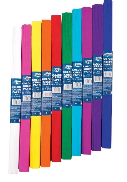 Crepe papir 50cm x 2m  hvid eller ass. farver  10 rl. pr. pk.