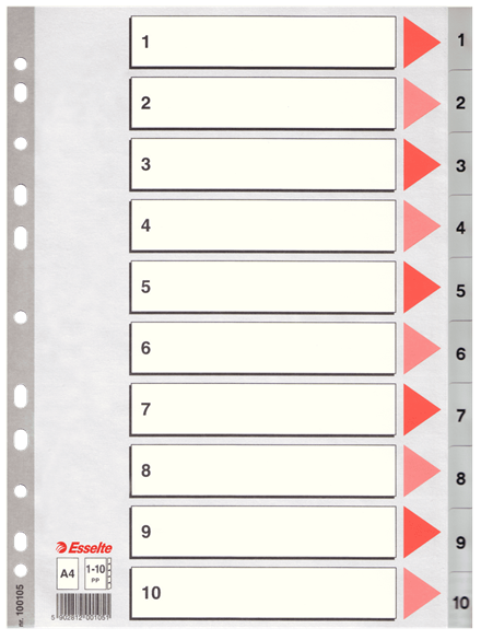 Esselte register PP 1:10, A4, grå