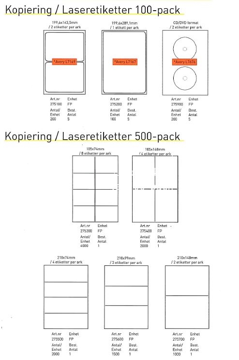 Selvklæbende labels etiketter BNT A4 ark 100 ark. pr. pakke mange ...