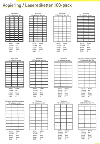 avery Etiketter labels A4 ark,  100 ark. pr. pakke, mange størrelser