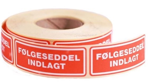 Etiketter "FØLGESEDDEL INDLAGT" <BR> 24 x 64,6mm, 500 labels pr. rulle