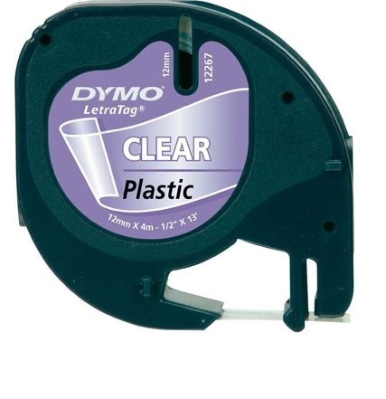 Dymo Letratag plasttape 12mm x 4m, farve hvid, klar, gul, rød, grøn ...