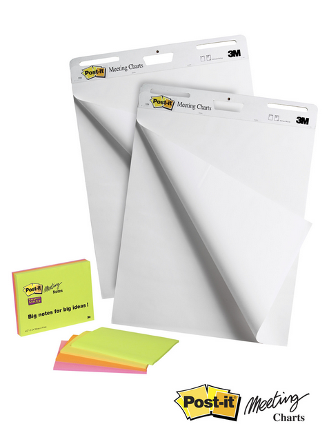 POST-IT Lot de 2 paperboards repositionnables (Meeting-chart) format  63,5x77,4 cm - 30 feuilles recyclées ≡ CALIPAGE