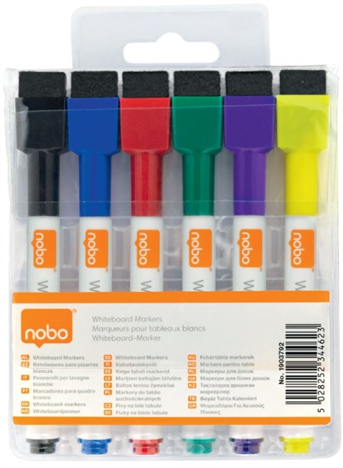 Nobo whiteboard penne med magnet  sæt med 6 farver