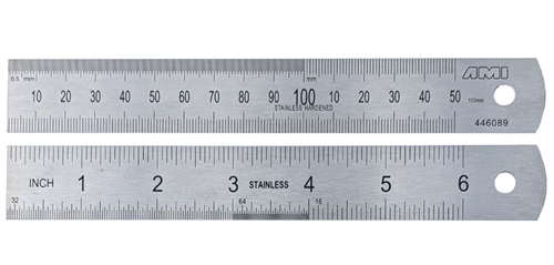 Metallineal stållineal 15cm med centimeter og tommemål 