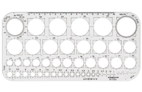 Staedtler Mars cirkelskabelon, klar plast  1 mm til 36 mm.